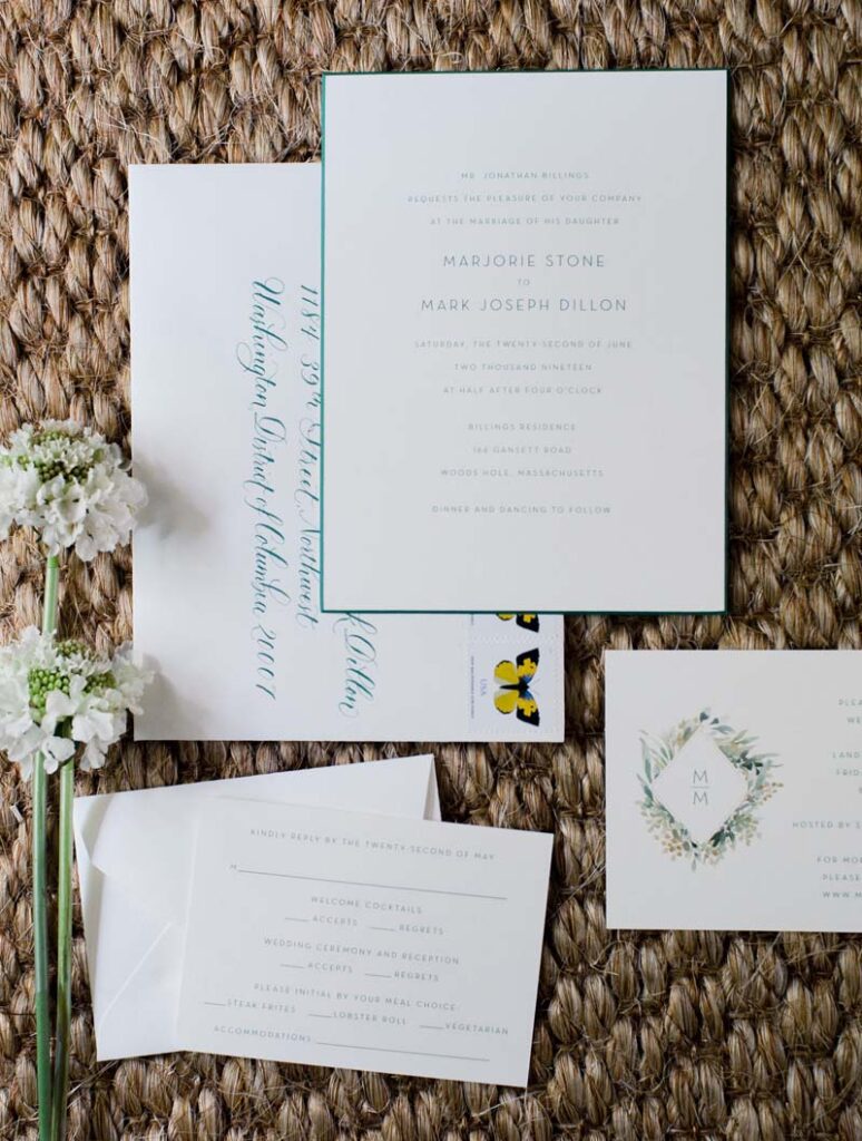 The invitation cards for the wedding ceremony
