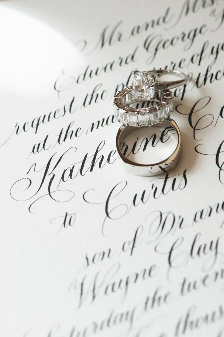 A close shot of the wedding rings for the ceremony