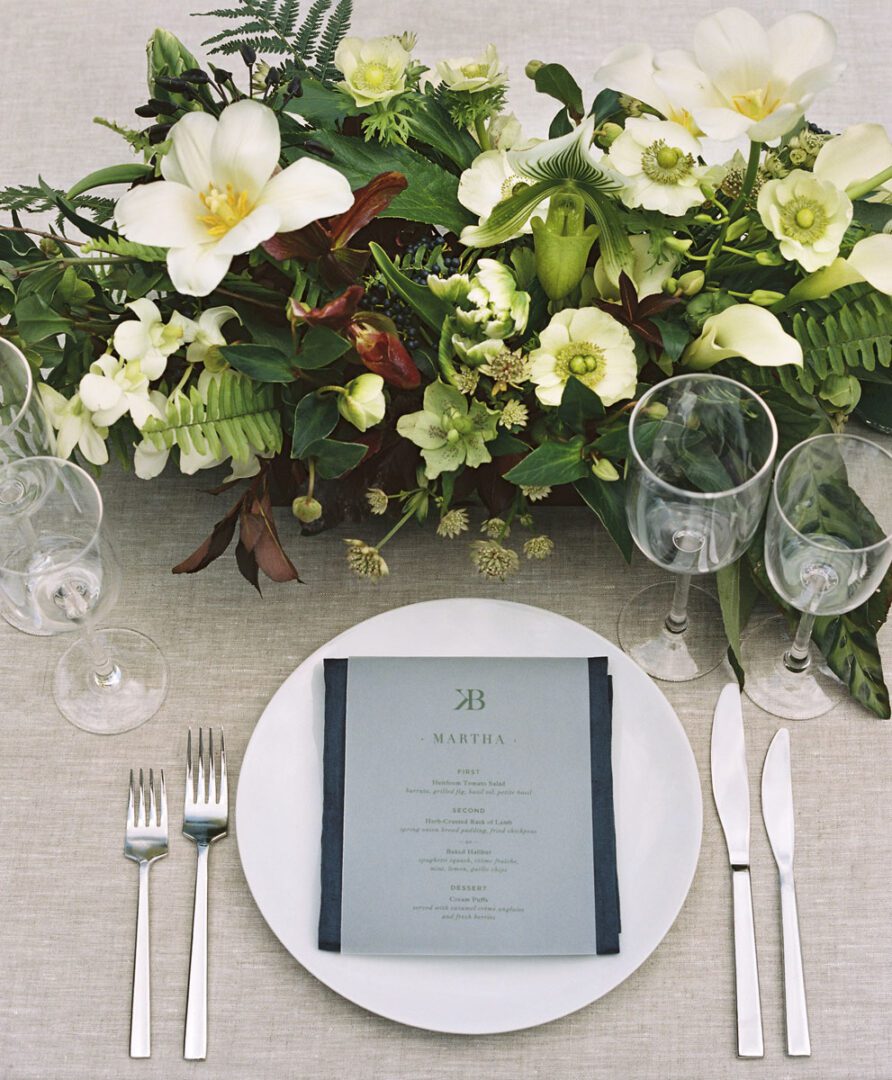 The menu card for the banquet placed on a table