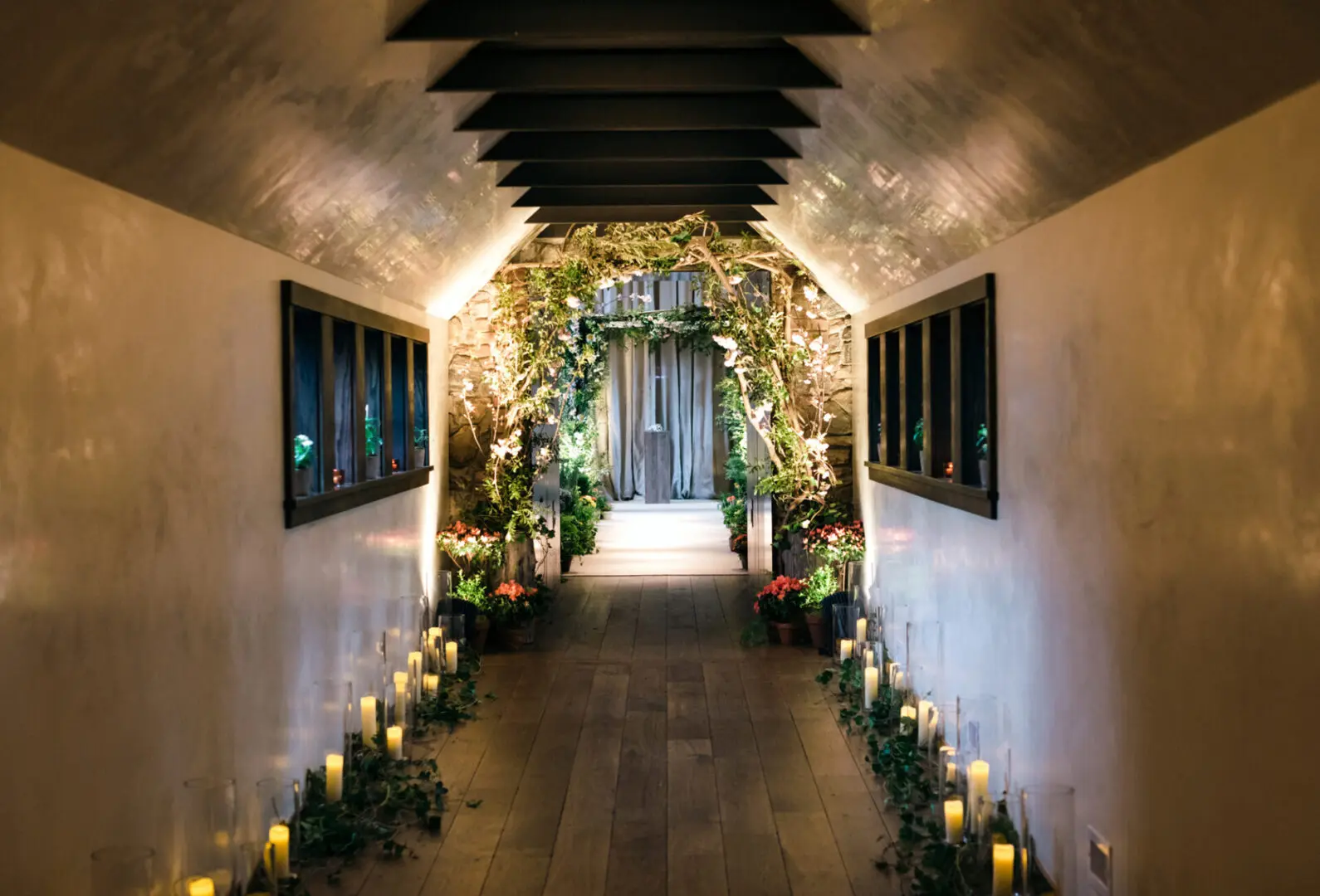 The aisle has been designed with beautiful flowers