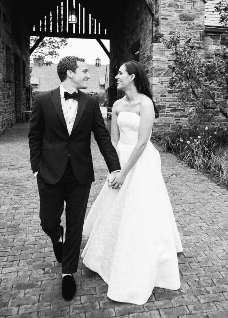 The bride and the groom outside the wedding venue