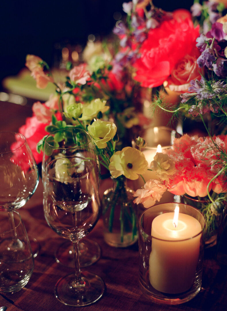 Beautifully arranged table at the wedding banquet