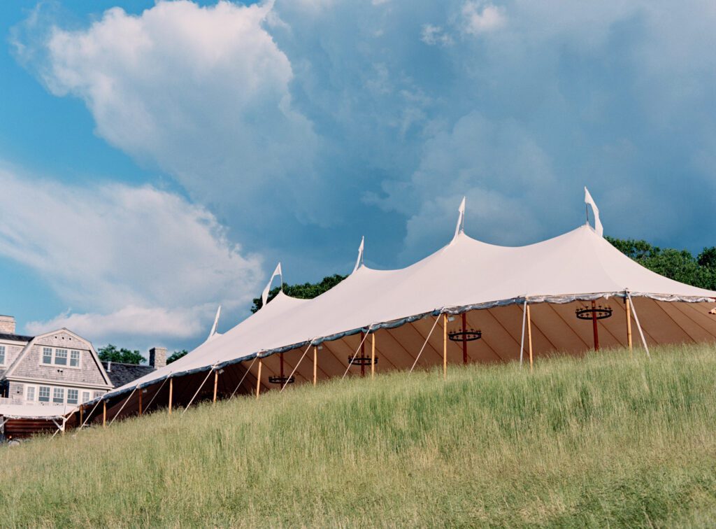 A tent has been erected for the wedding banquet