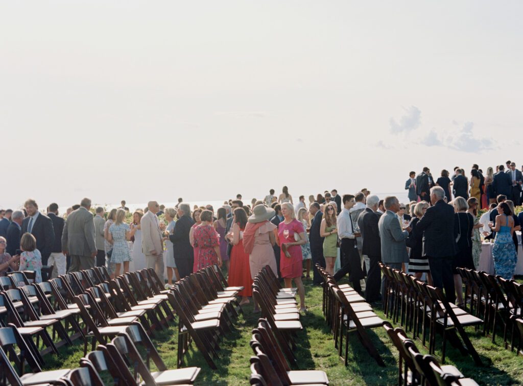 Chairs lined up for the guests at the wedding venue