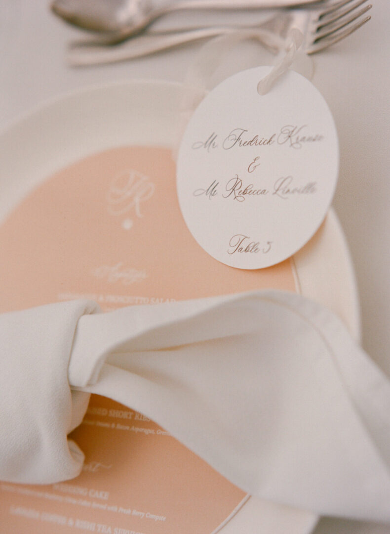Name tags are put with details of the guests