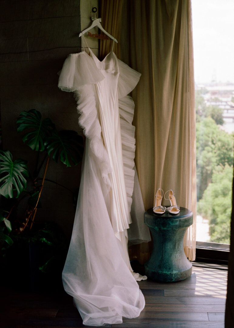 Bride wedding dress along with sandal