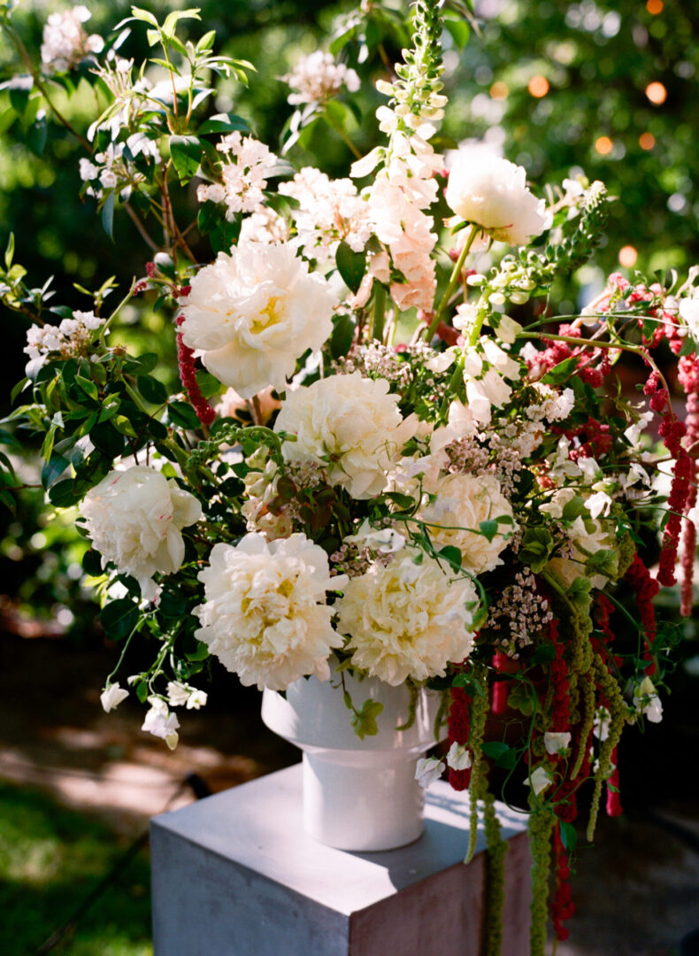 Beautiful wedding flower in a white pot