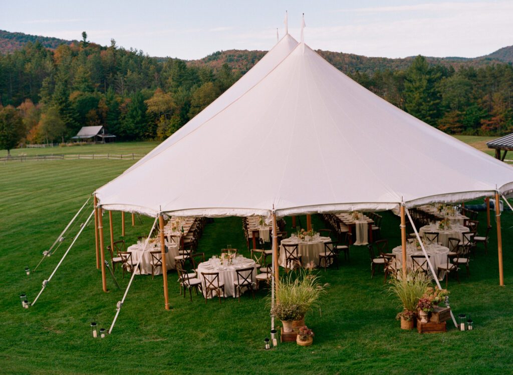 Wedding at backyard under a tent with dining set up
