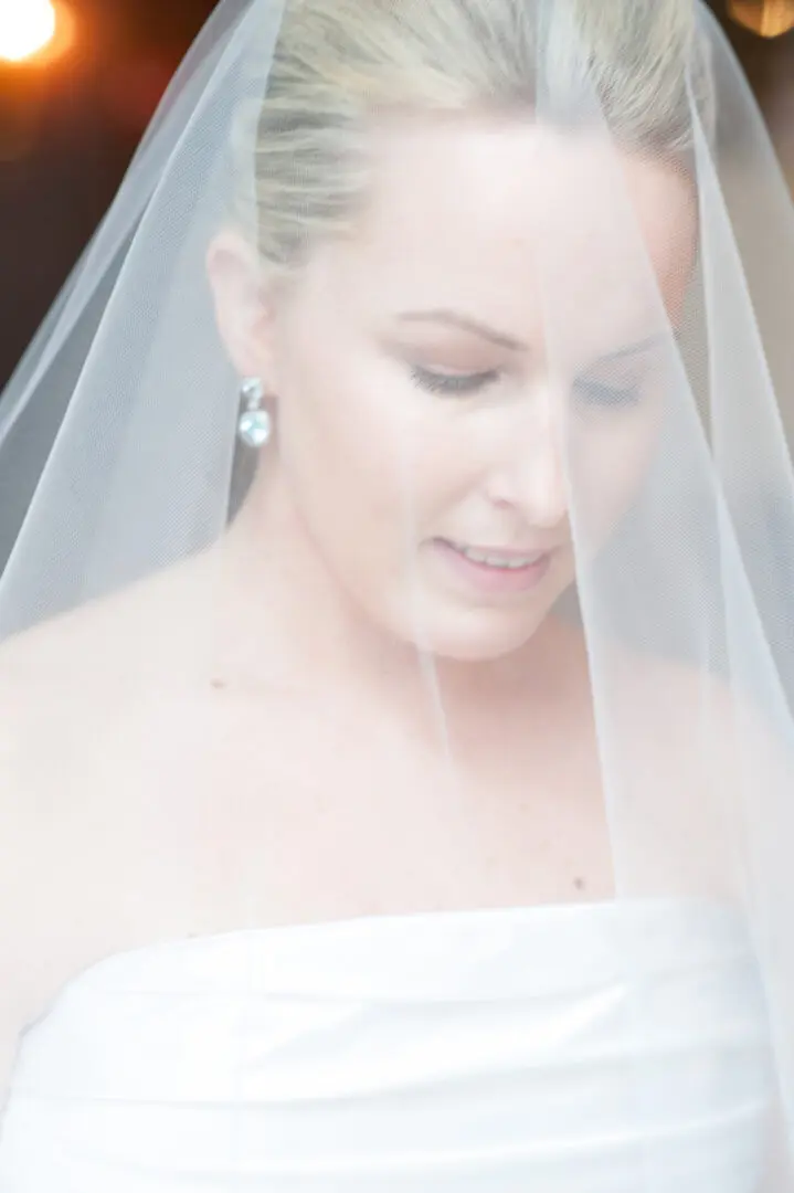 Close up image of a bride in white dress