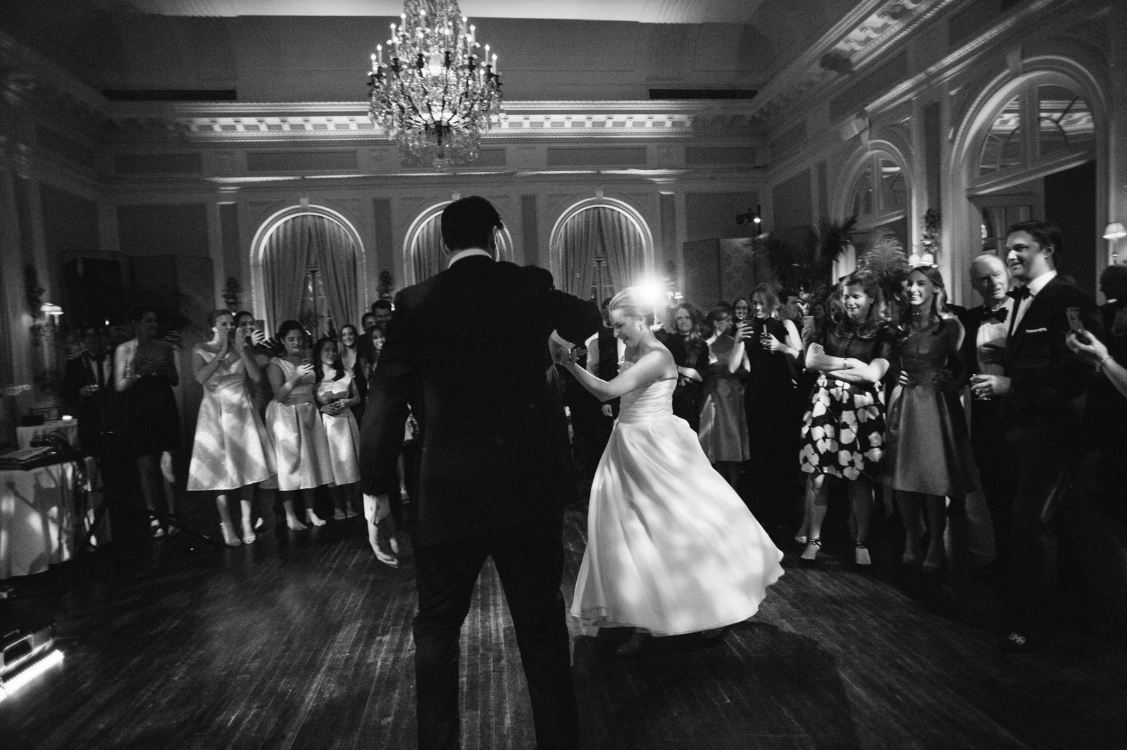 Black and white image of couple dancing