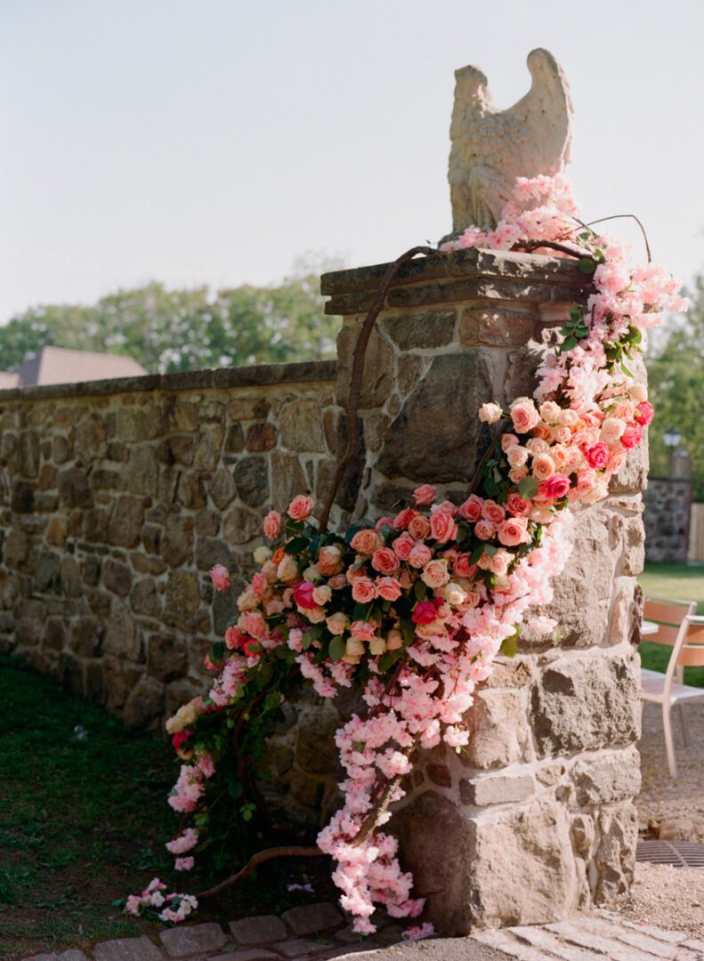 The entrance decorated with flowers