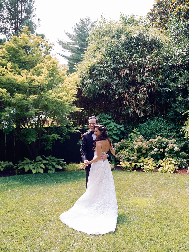 Couple Embrace in a Garden in Washington DC